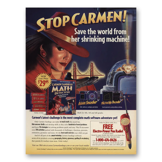 1998 Carmen Sandiego Math Detective Vintage Magazine Print Ad