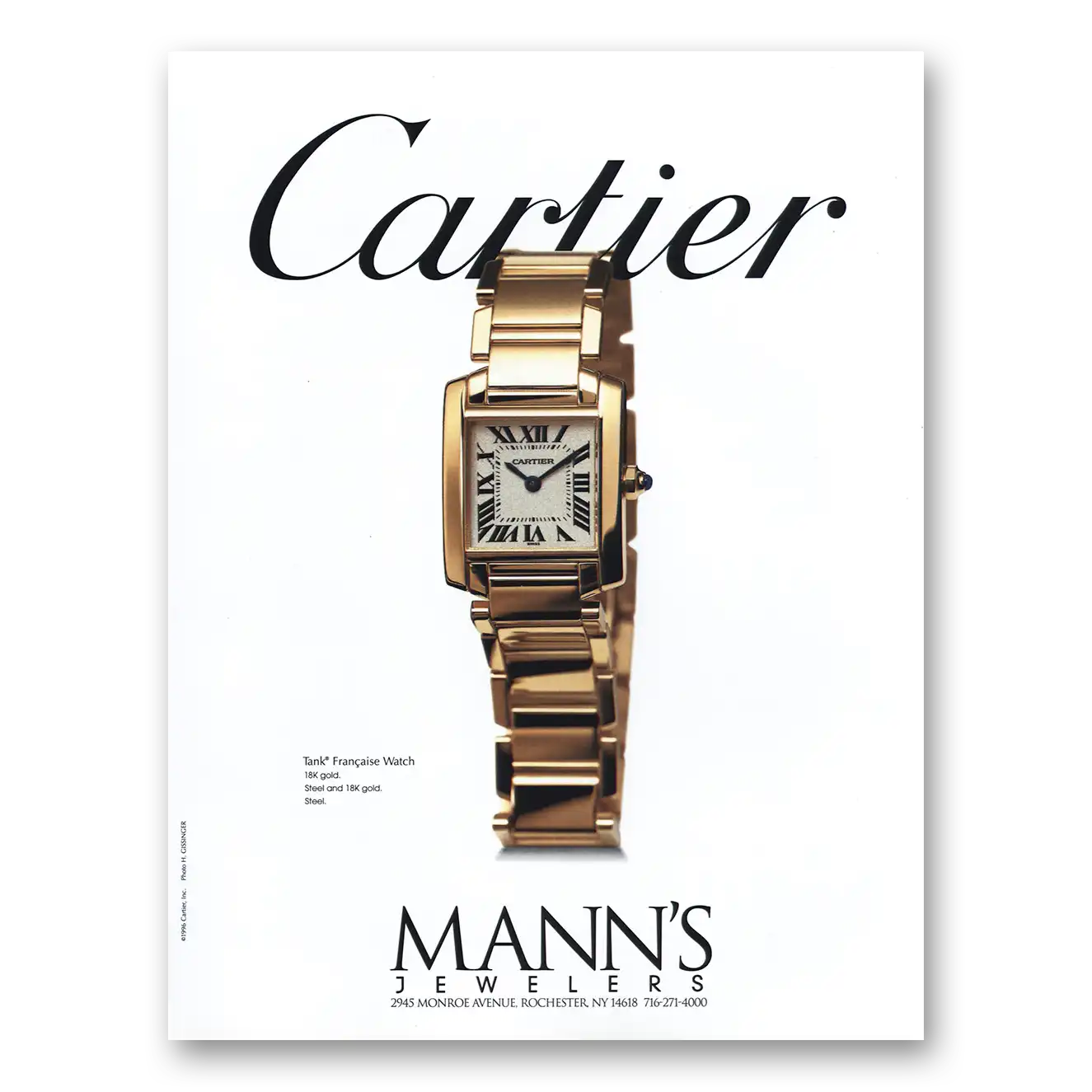 1998 Cartier Watches Tank Francaise Watch Gold Vintage Magazine Print Ad