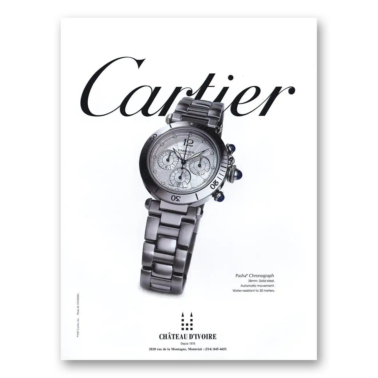 1998 Cartier Watches Pasha Chronograph Vintage Magazine Print Ad