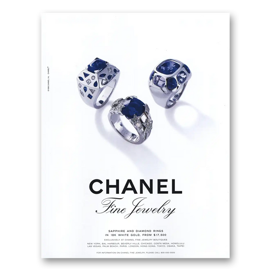 1998 Chanel Jewelry Fine Jewelry Sapphire and Diamond Rings Vintage Magazine Print Ad