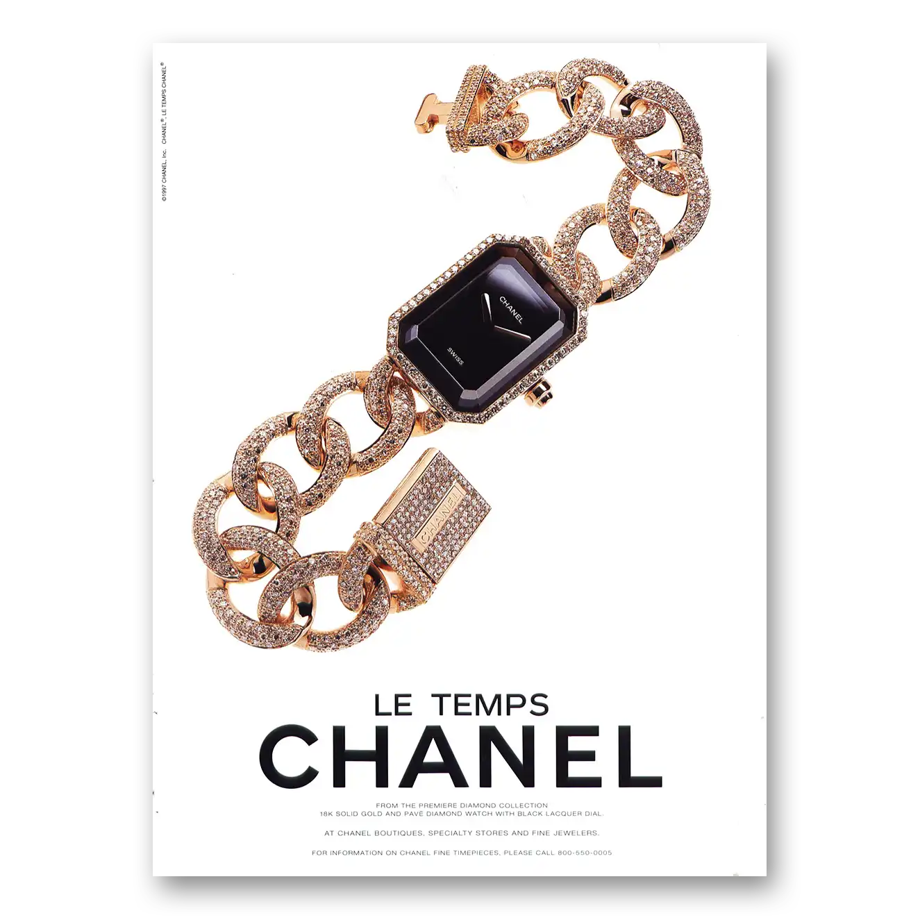 1998 Chanel Watches Le Temps Diamond Collection Vintage Magazine Print Ad