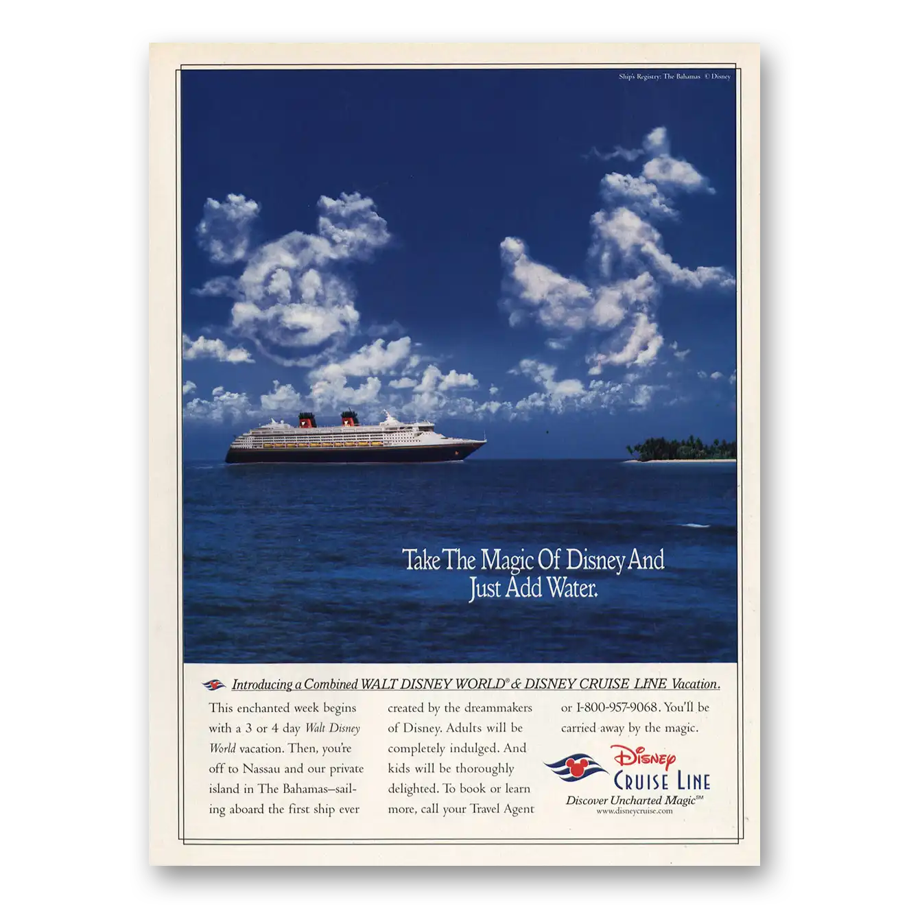 1998 Disney Cruise Line Just Add Water Vintage Magazine Print Ad