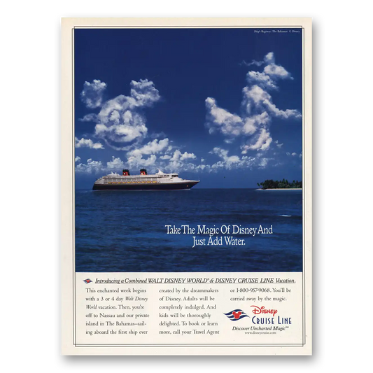 1998 Disney Cruise Line Just Add Water Vintage Magazine Print Ad