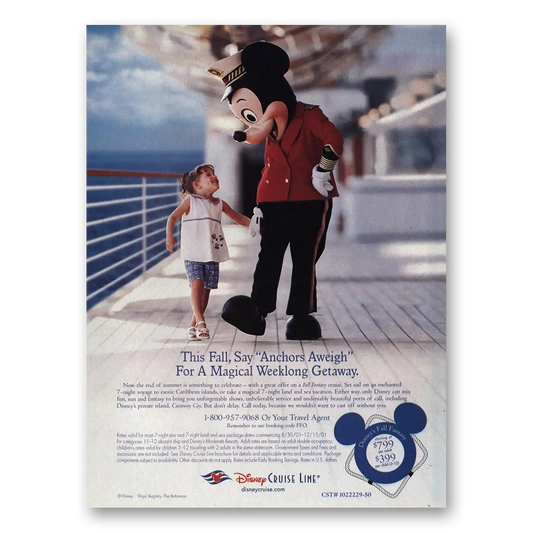 1998 Disney Cruise Line Anchors Aweigh Vintage Magazine Print Ad