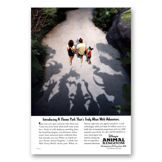 1998 Walt Disney World Animal Kingdom Theme Park Truly Alive Adventure Vintage Magazine Print Ad