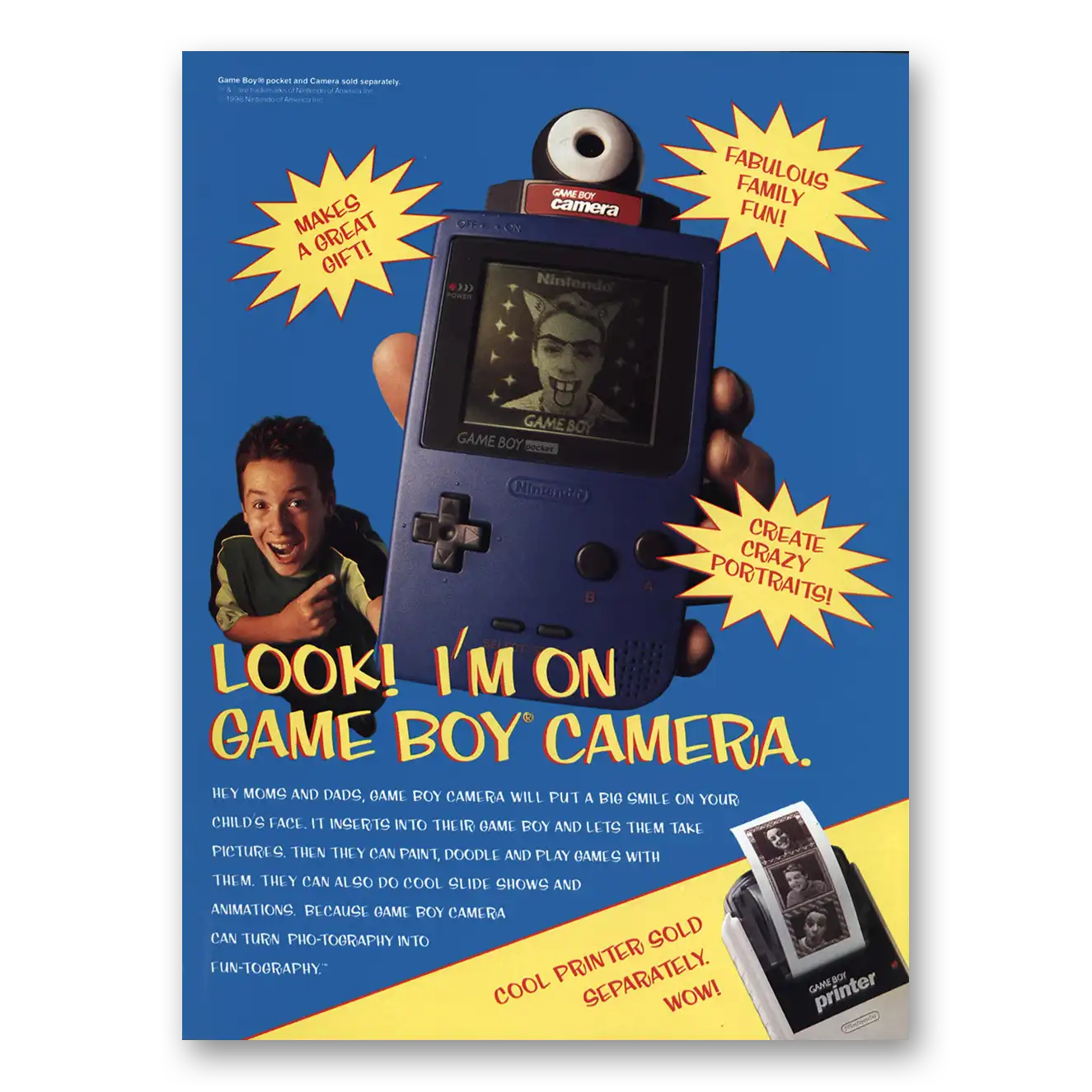 1998 Nintendo Game Boy Camera Vintage Magazine Print Ad