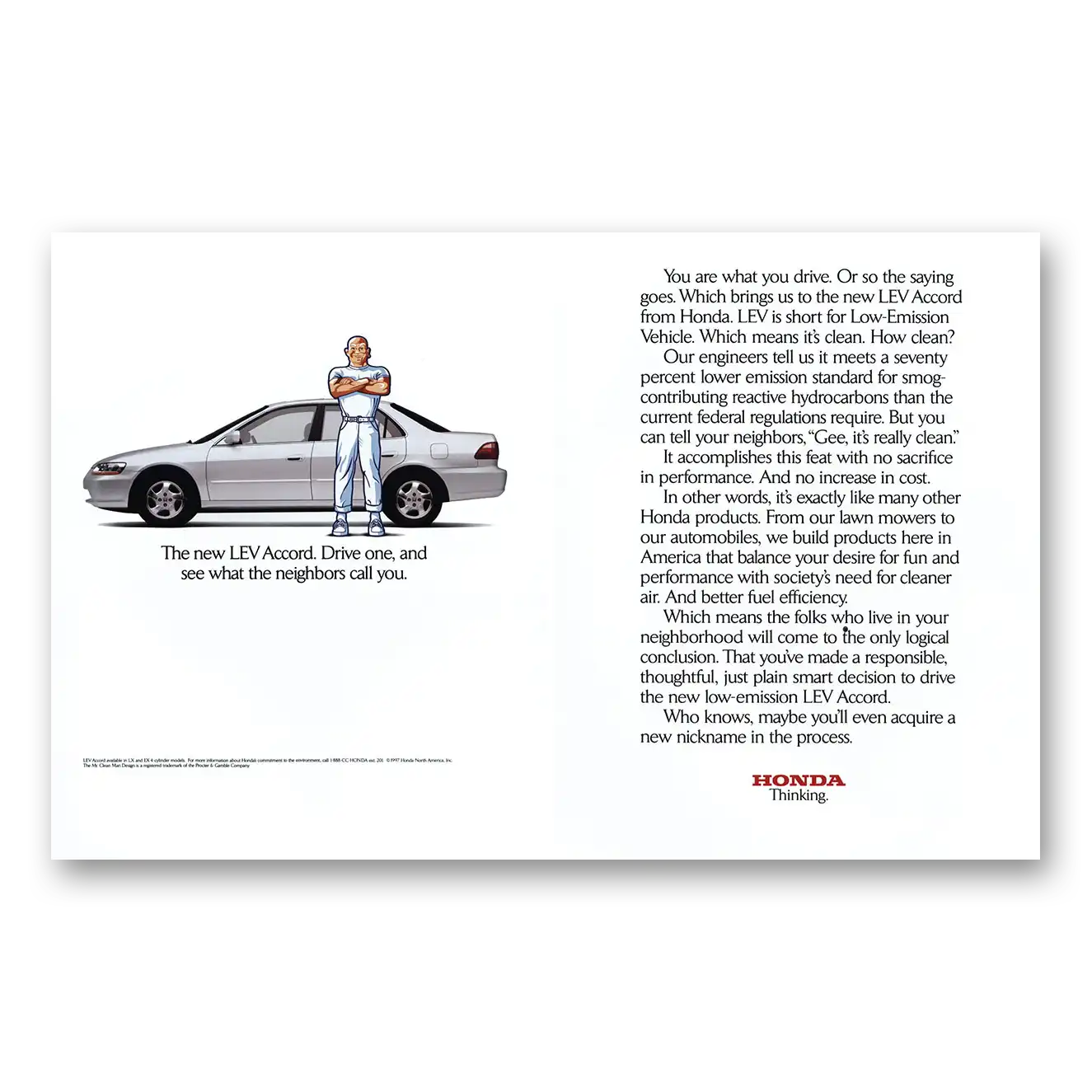 1998 Honda Accord LEV Accord Mr Clean Drive One Vintage Magazine Print Ad