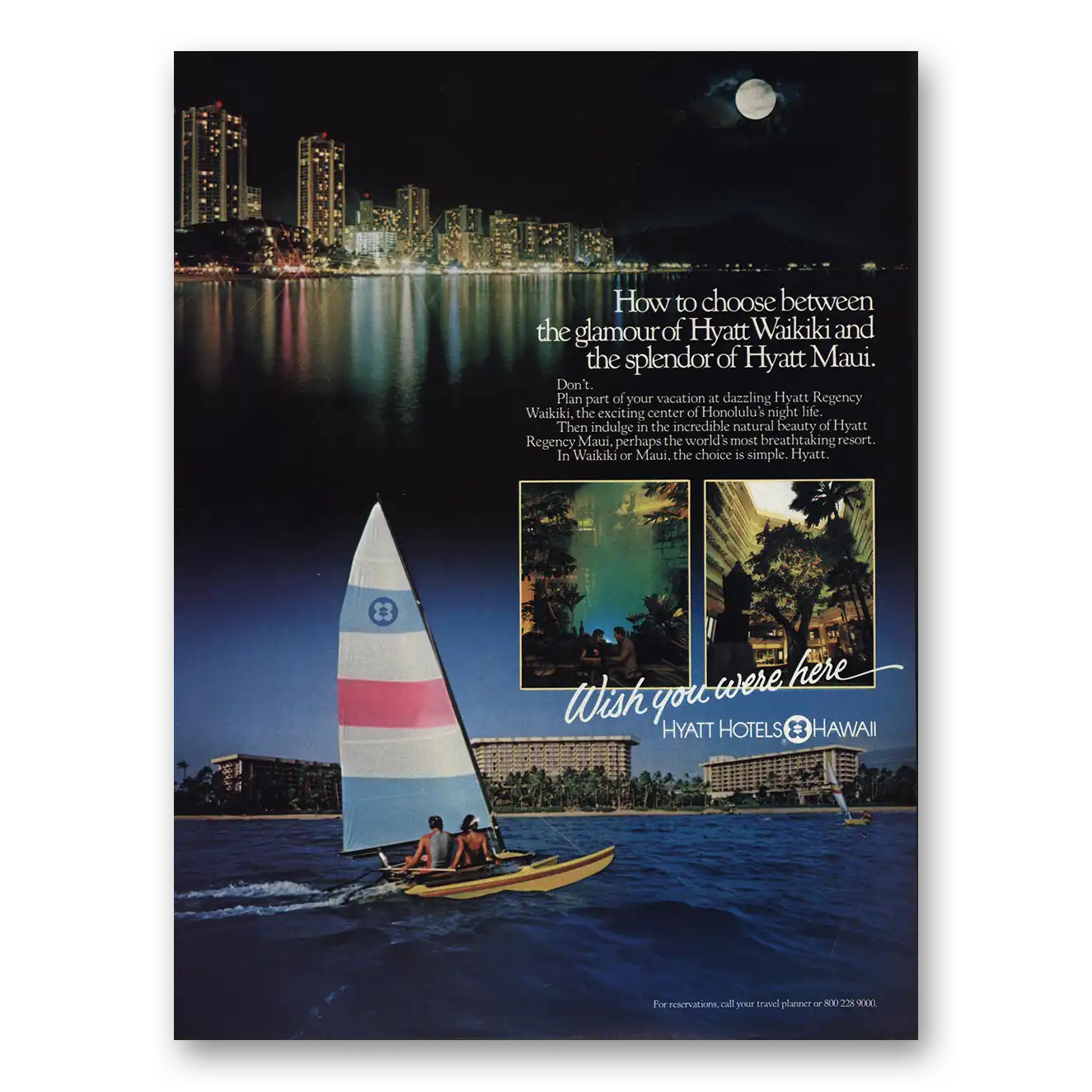 1983 Hyatt Hotels Waikiki and Maui Vintage Magazine Print Ad