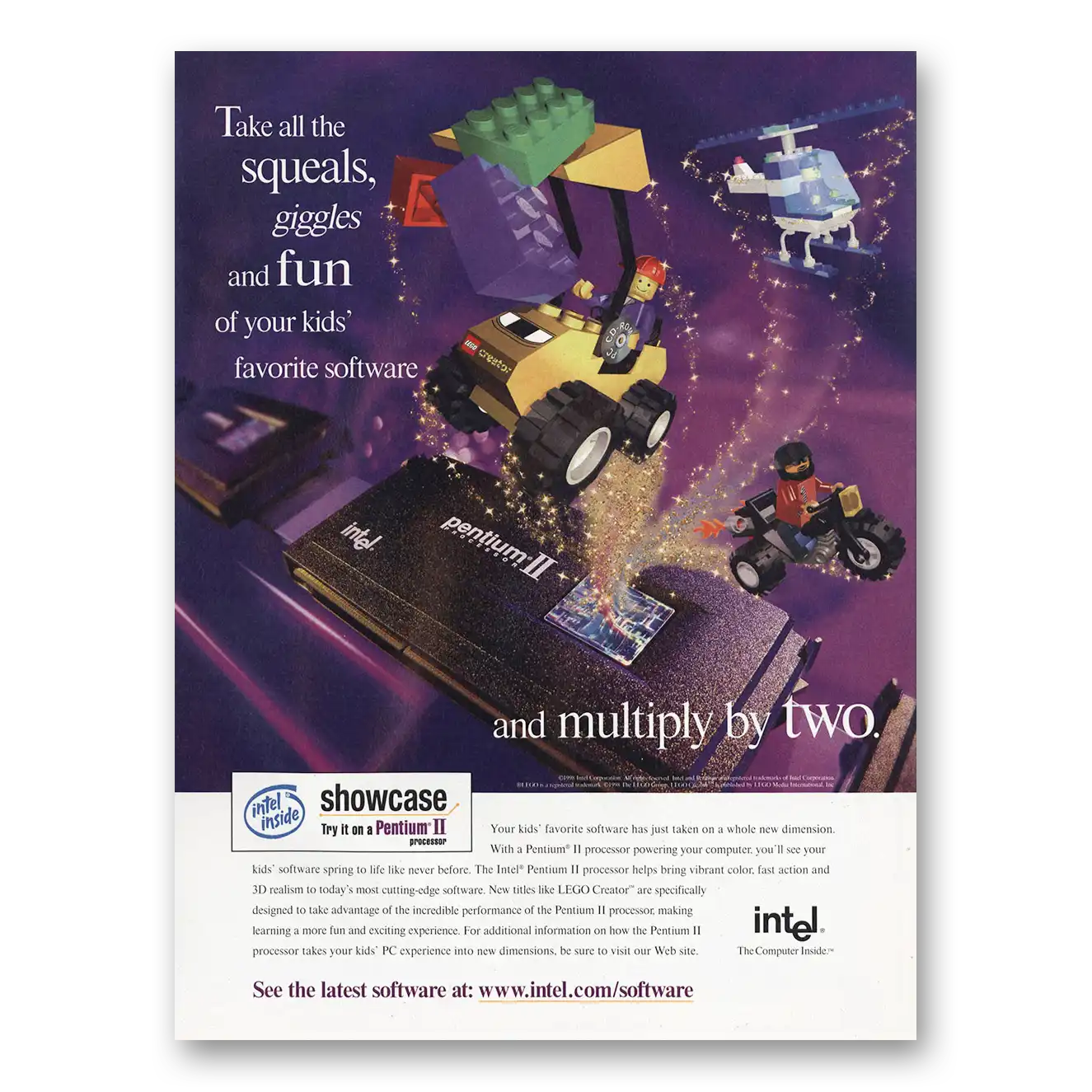 1998 Intel Pentium II Multiply By Two Vintage Magazine Print Ad