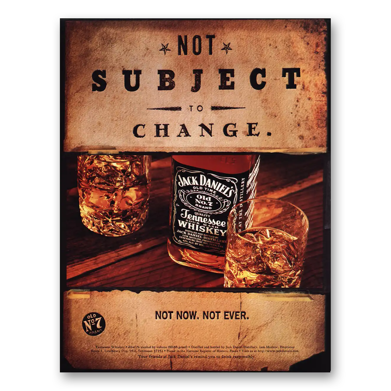 1998 Jack Daniels Not Subject to Change Vintage Magazine Print Ad