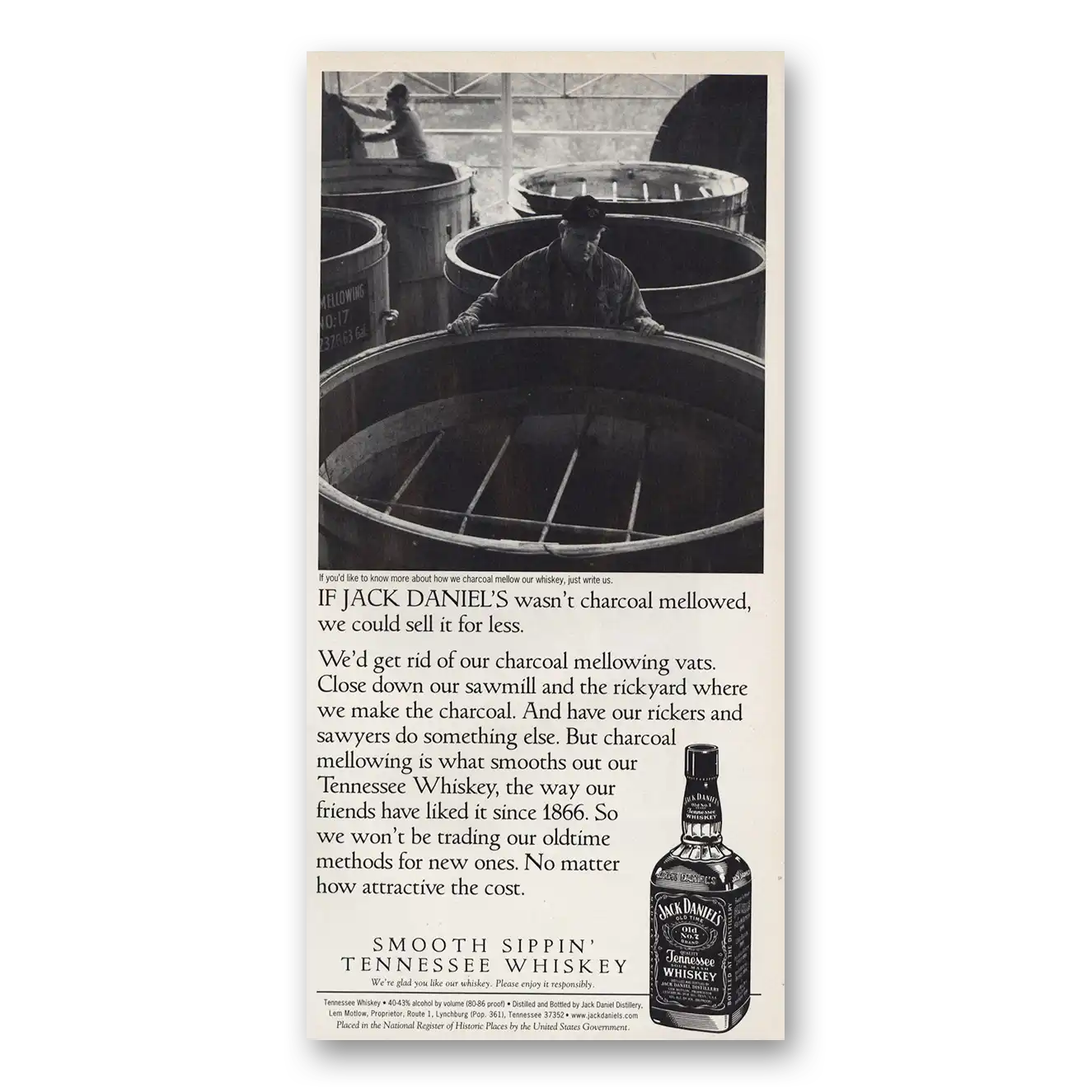 1998 Jack Daniels Charcoal Mellowed Vintage Magazine Print Ad