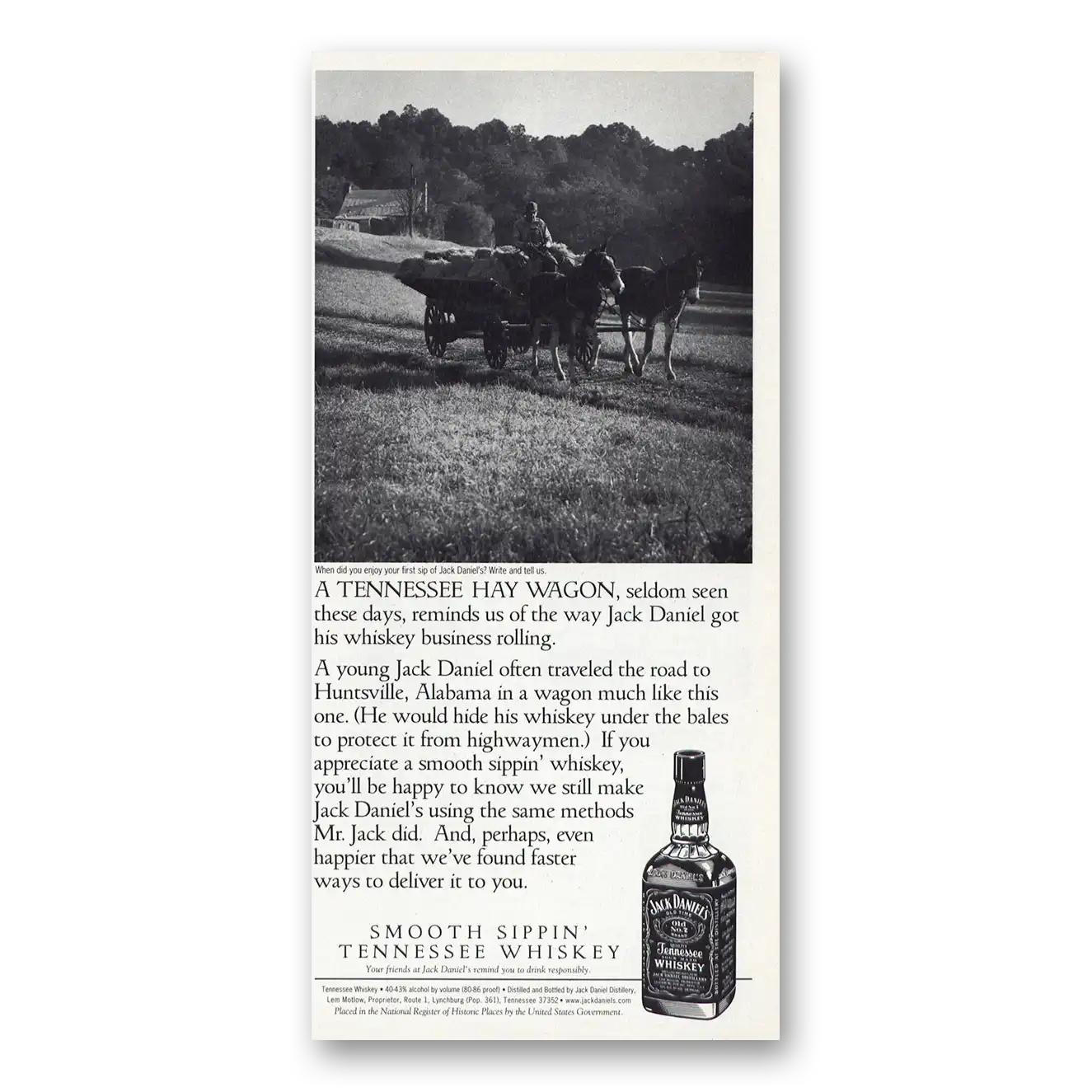 1998 Jack Daniels Tennessee Hay Wagon Vintage Magazine Print Ad