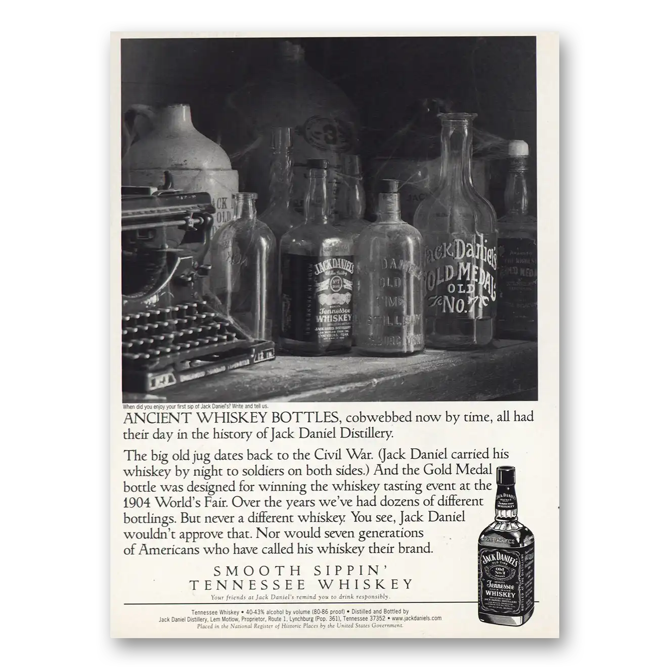 1998 Jack Daniels Ancient Whiskey Bottles Vintage Magazine Print Ad