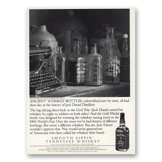 1998 Jack Daniels Ancient Whiskey Bottles Vintage Magazine Print Ad