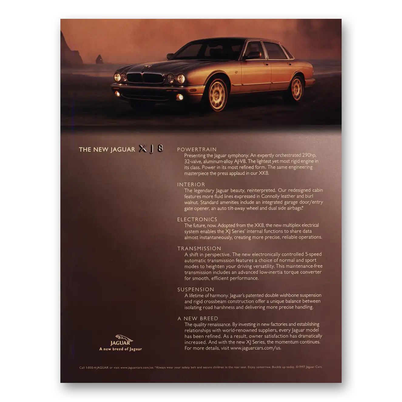 1998 Jaguar XJ8 Powertrain Interior Vintage Magazine Print Ad