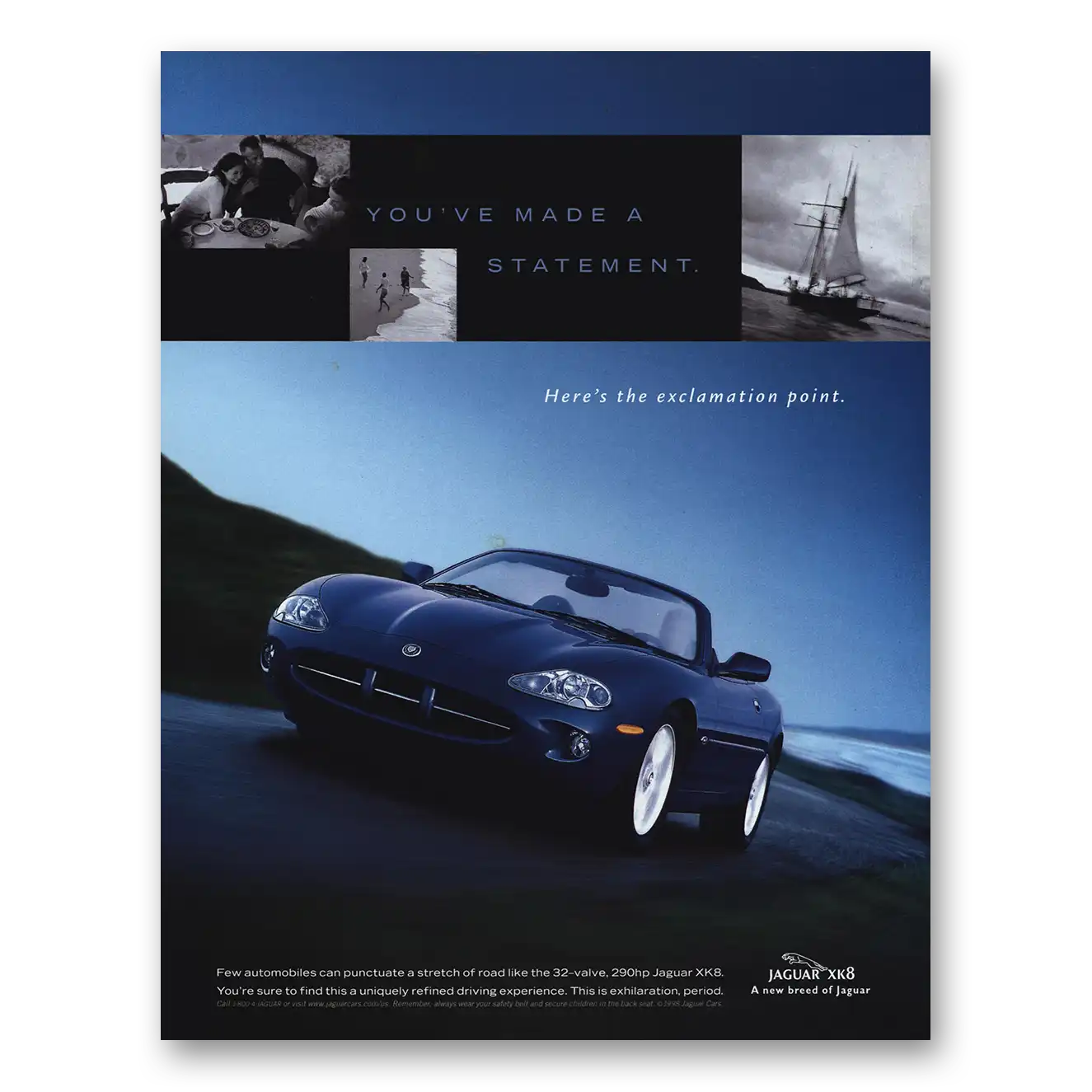 1998 Jaguar XK8 Exclamation Point Vintage Magazine Print Ad