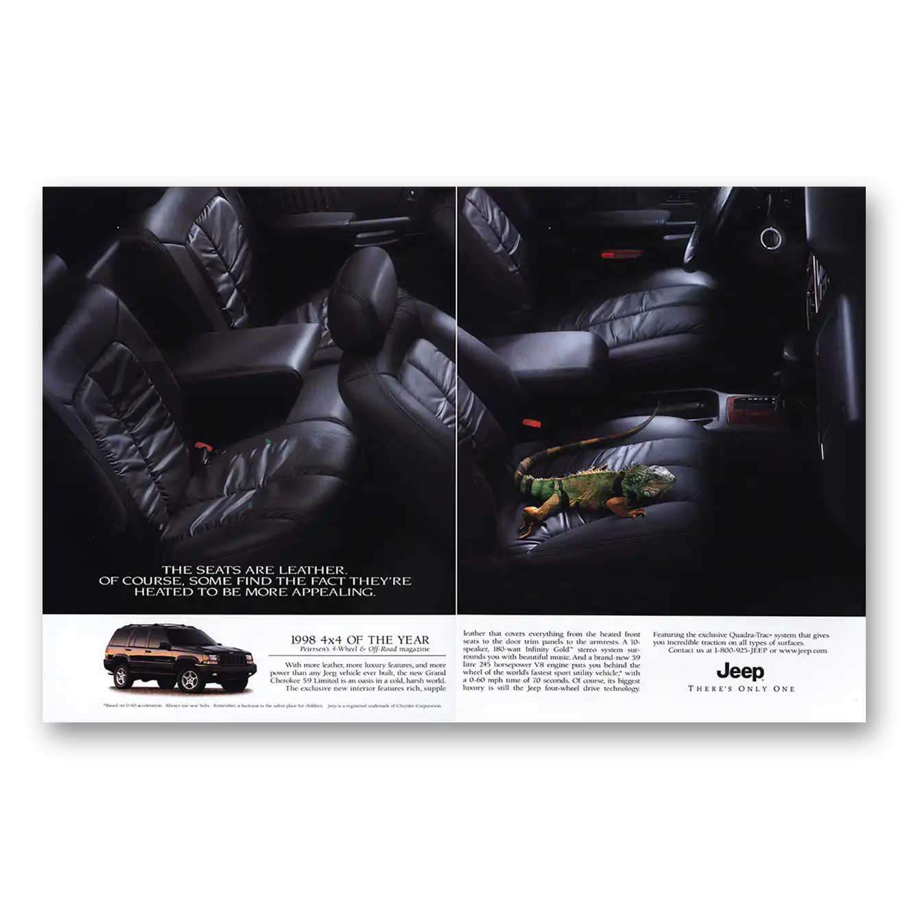 1998 Jeep Grand Cherokee Seats Are Leather Some Find the Fact They’re Heated Vintage Magazine Print Ad