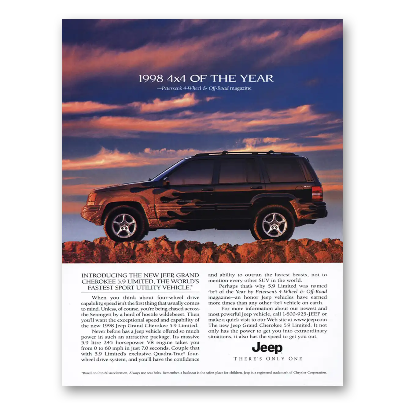 1998 Jeep Cherokee 4x4 of the Year Vintage Magazine Print Ad