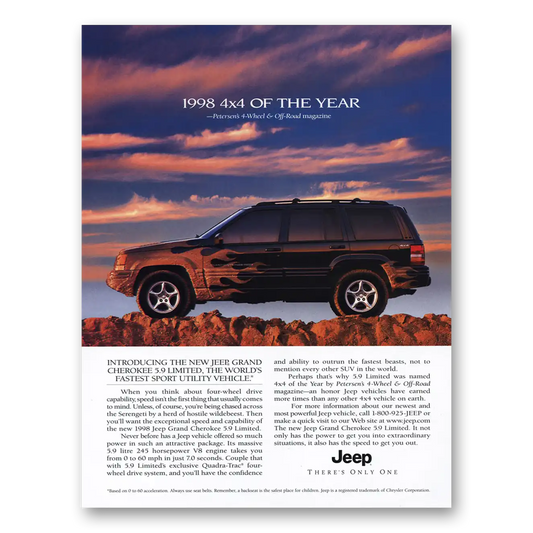 1998 Jeep Cherokee 4x4 of the Year Vintage Magazine Print Ad