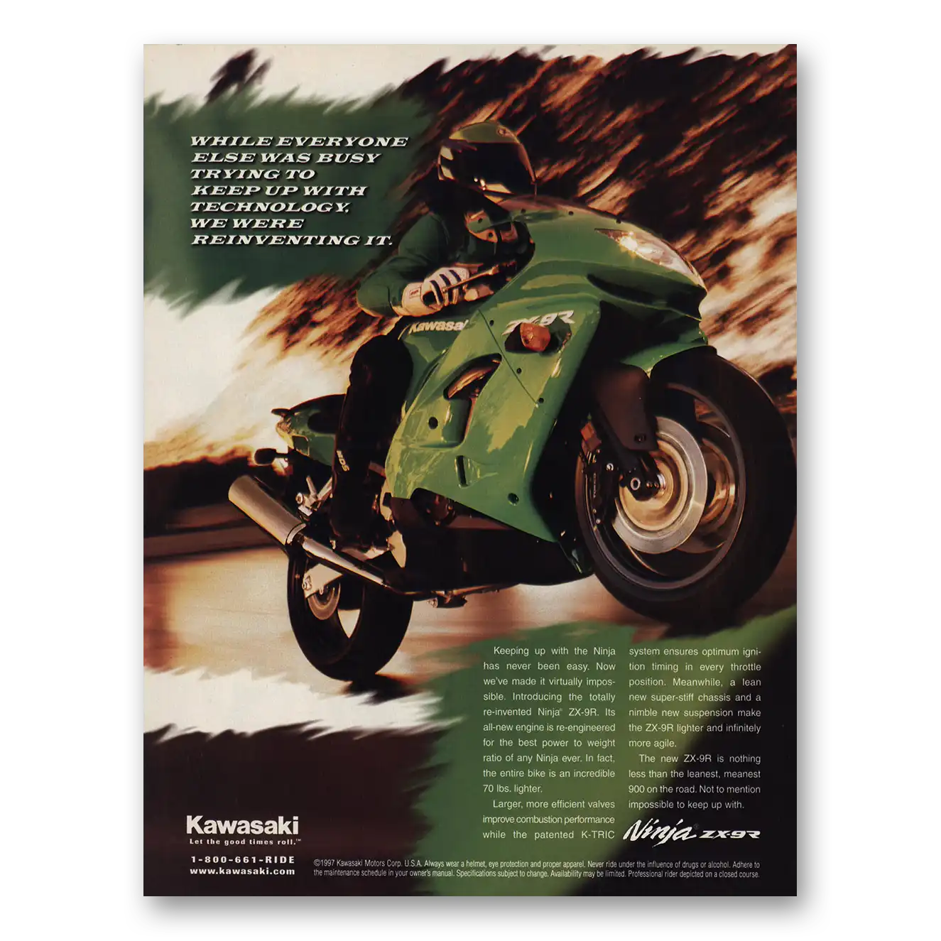 1998 Kawasaki Ninja Keep Up With Technology Vintage Magazine Print Ad