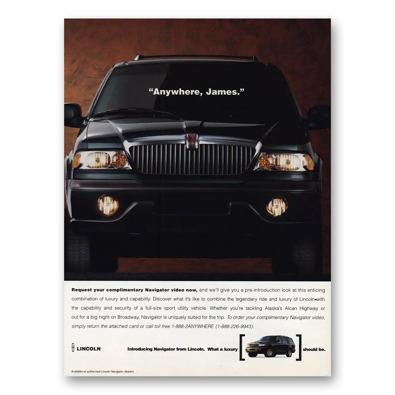 1998 Lincoln Navigator Anywhere James Vintage Magazine Print Ad