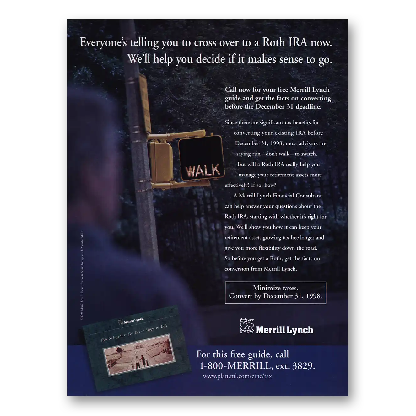 1998 Merrill Lynch Cross Over Roth IRA Vintage Magazine Print Ad