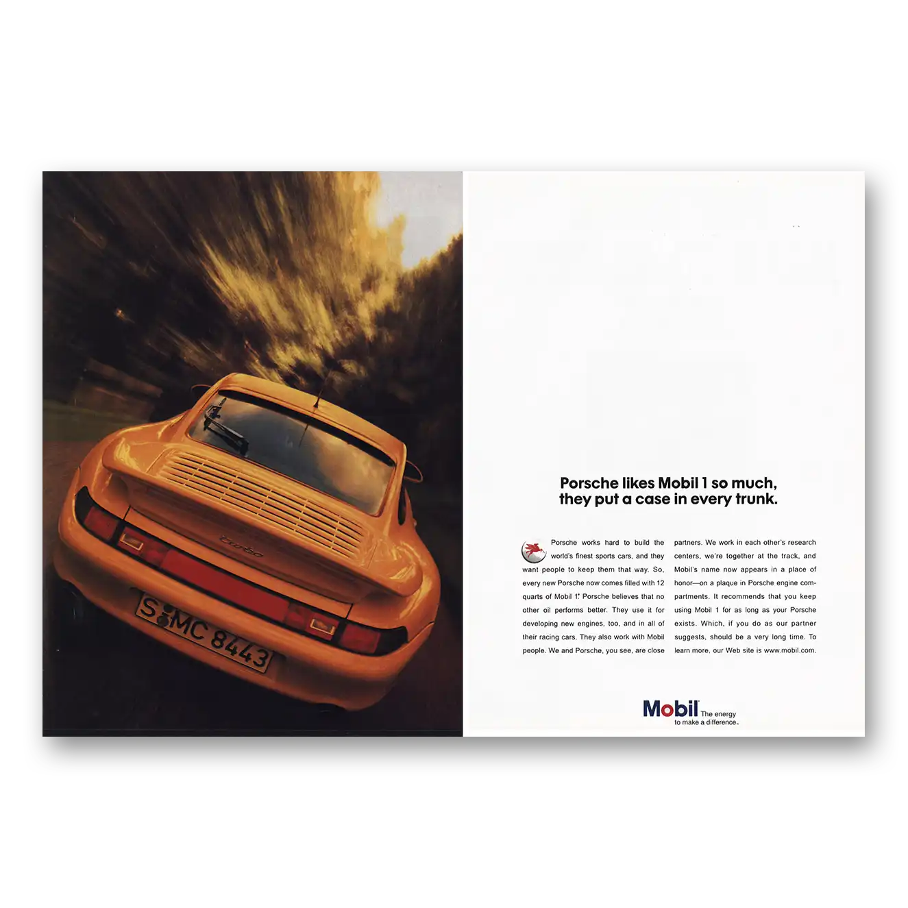 1998 Mobil Porsche Likes Mobil So Much Vintage Magazine Print Ad