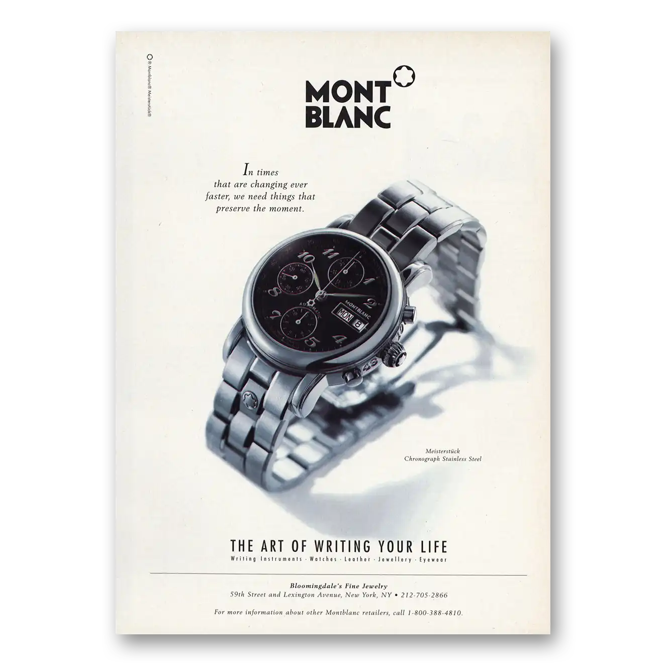 1998 Montblanc Watch Art of Writing Your Life Vintage Magazine Print Ad