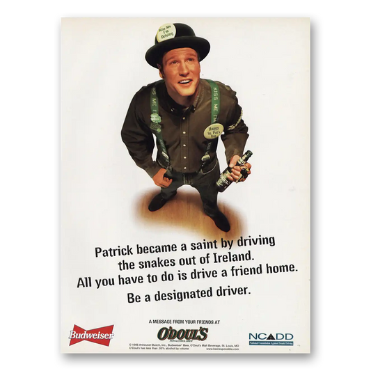 1998 ODouls Patrick Became a Saint Driving Snakes Out Vintage Magazine Print Ad