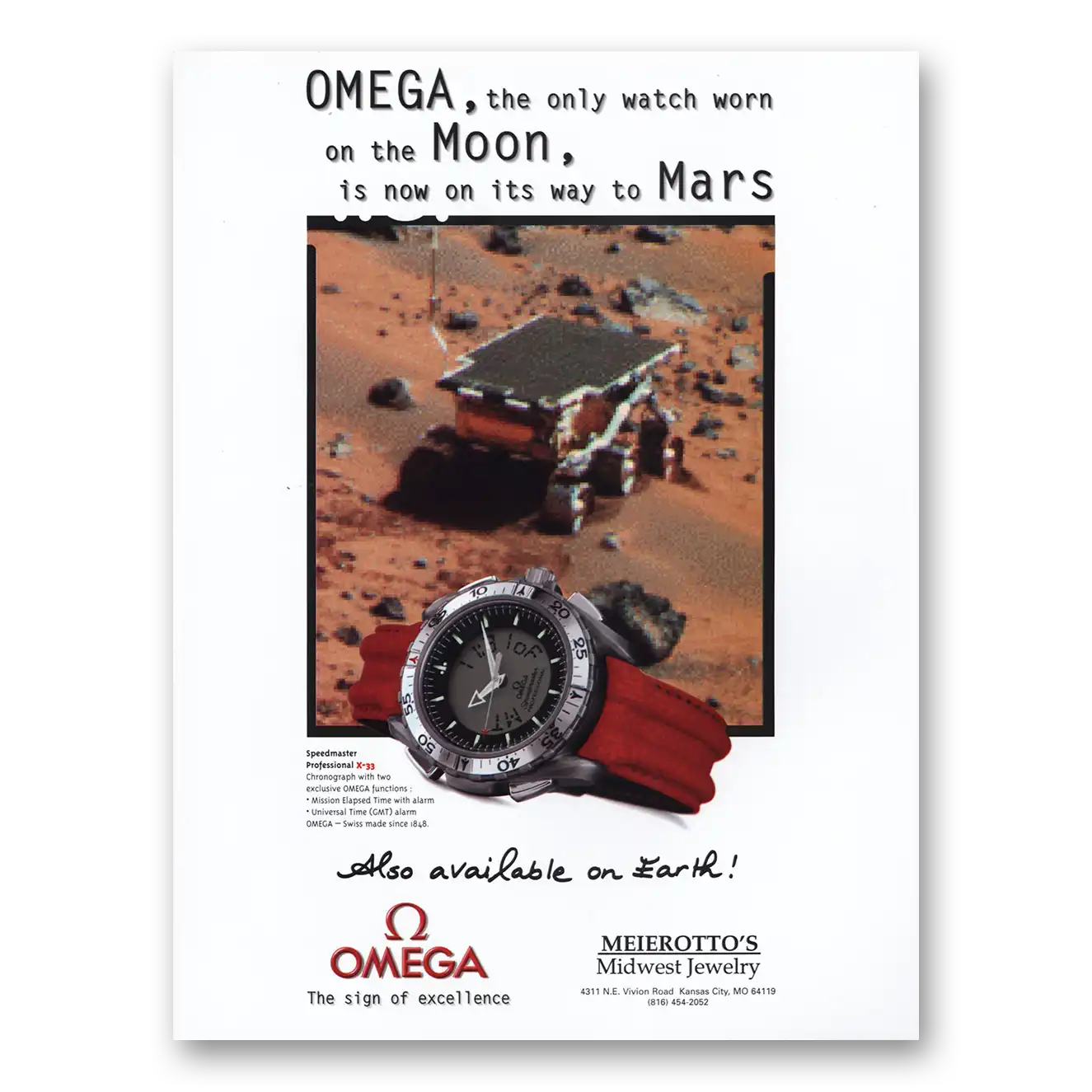 1998 Omega Watch Only Watch Worn On the Moon Now On Its Way to Mars Vintage Magazine Print Ad