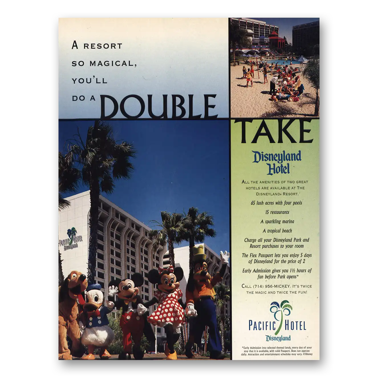 1998 Disneyland Pacific Hotel Double Take Vintage Magazine Print Ad