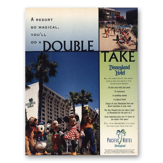 1998 Disneyland Pacific Hotel Double Take Vintage Magazine Print Ad