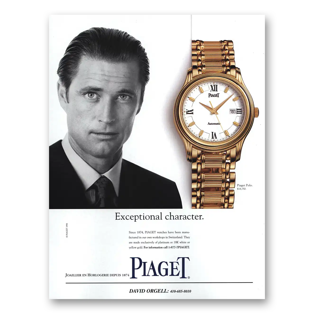 1998 Piaget Watches Exceptional Character Vintage Magazine Print Ad