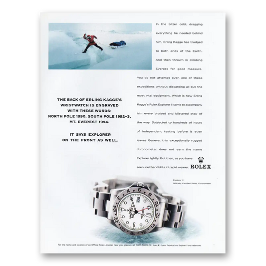 1998 Rolex Earling Kagge North Pole Vintage Magazine Print Ad