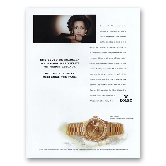 1998 Rolex Dame Kiri Te Kanawa Vintage Magazine Print Ad