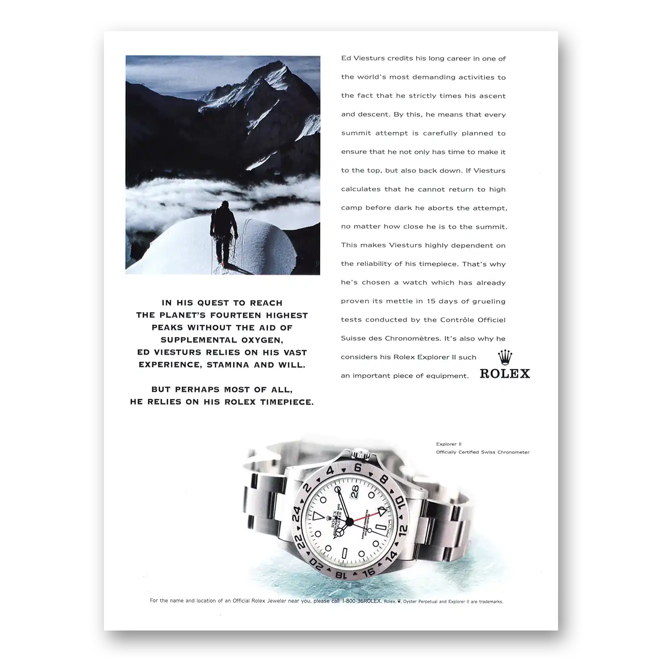 1998 Rolex Ed Viesturs Planets Fourteen Highest Peaks Vintage Magazine Print Ad