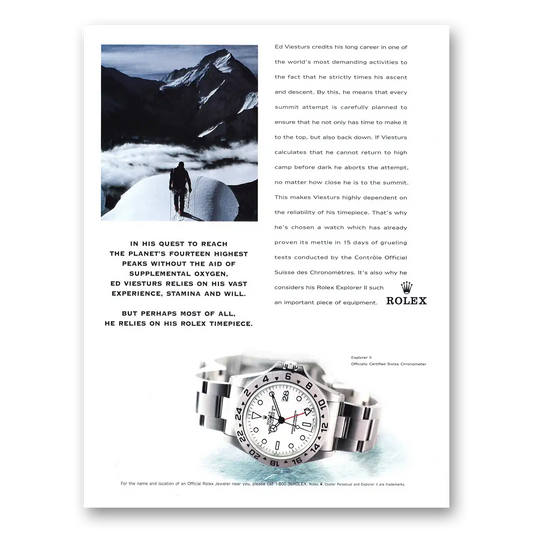 1998 Rolex Ed Viesturs Planets Fourteen Highest Peaks Vintage Magazine Print Ad