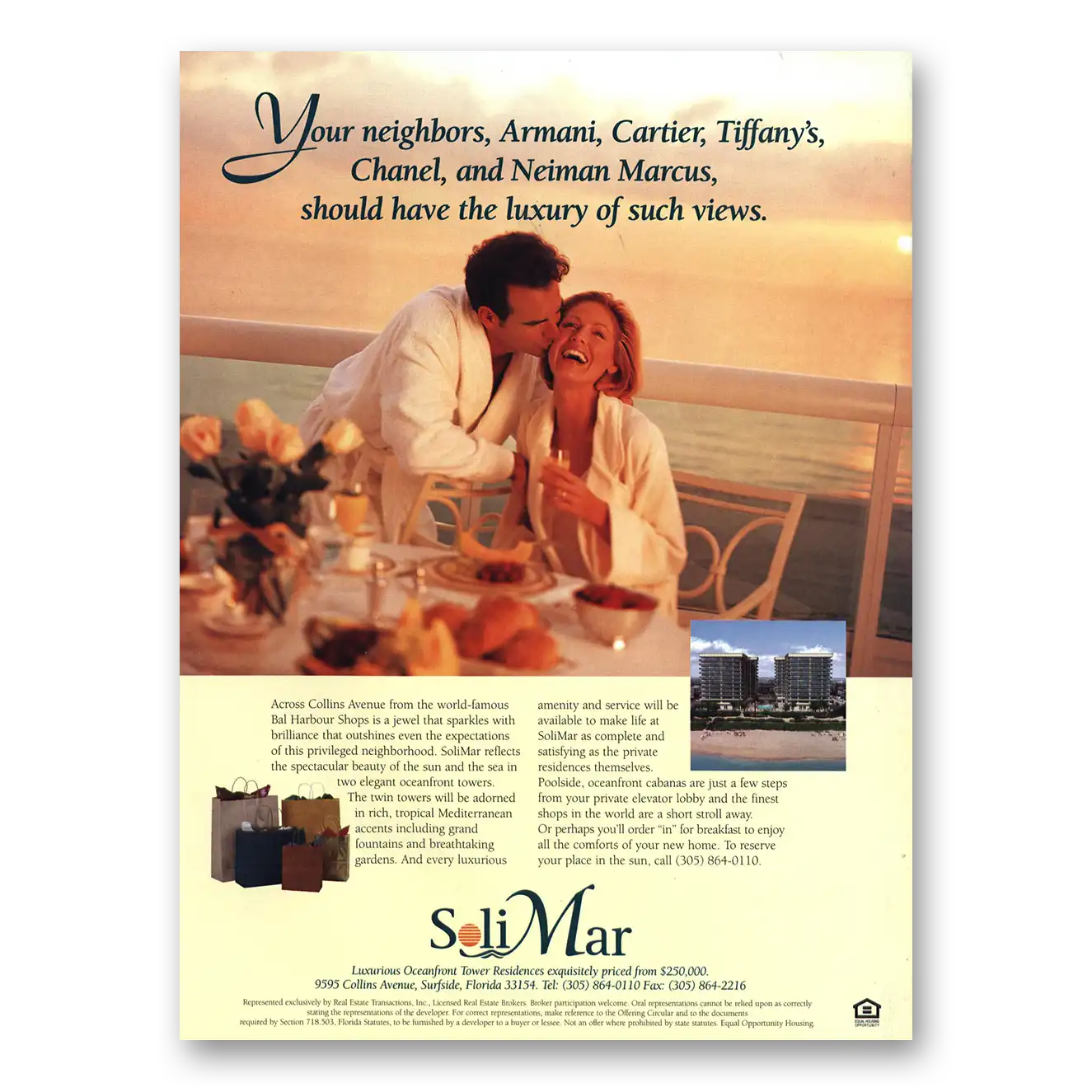 1998 SoliMar Residences Surfside Florida Vintage Magazine Print Ad