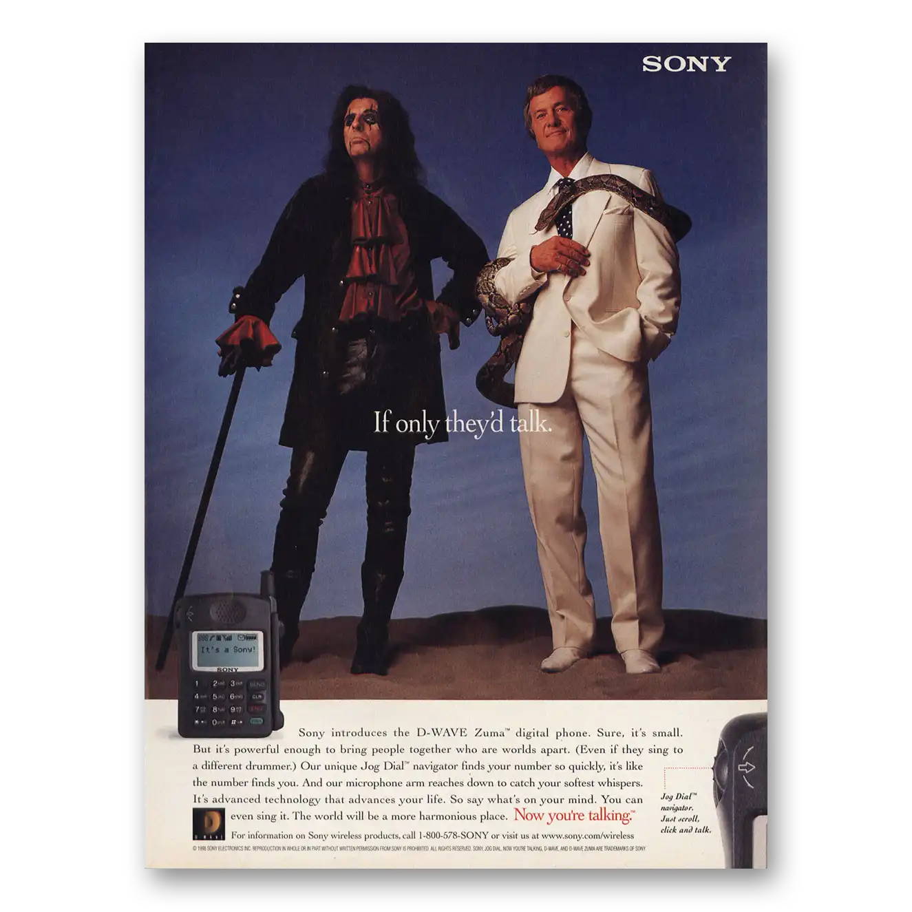 1998 Sony Telephone Zuma Digital Phone Alice Cooper and Pat Boone Vintage Magazine Print Ad