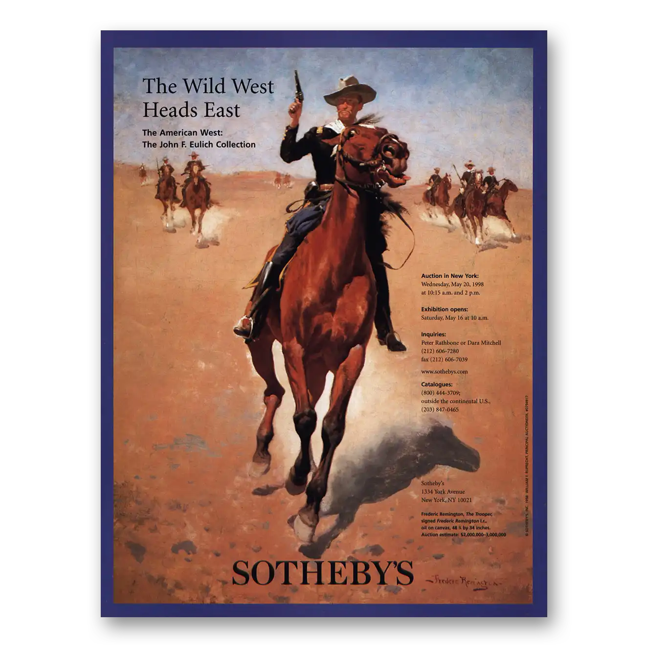 1998 Sothebys Wild West Heads East Vintage Magazine Print Ad