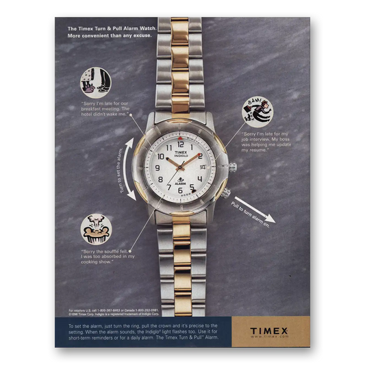 1998 Timex Watch Turn and Pull Alarm Vintage Magazine Print Ad