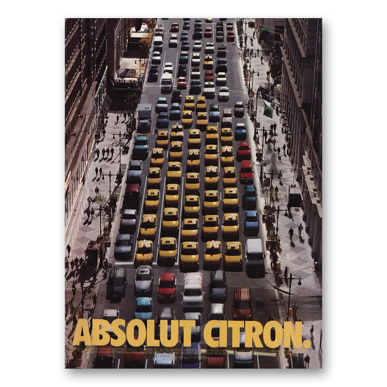 1999 Absolut Vodka Absolut Citron Yellow Taxis Vintage Magazine Print Ad