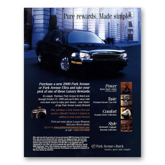 1999 Buick Park Avenue Pure Rewards Made Simple Vintage Magazine Print Ad