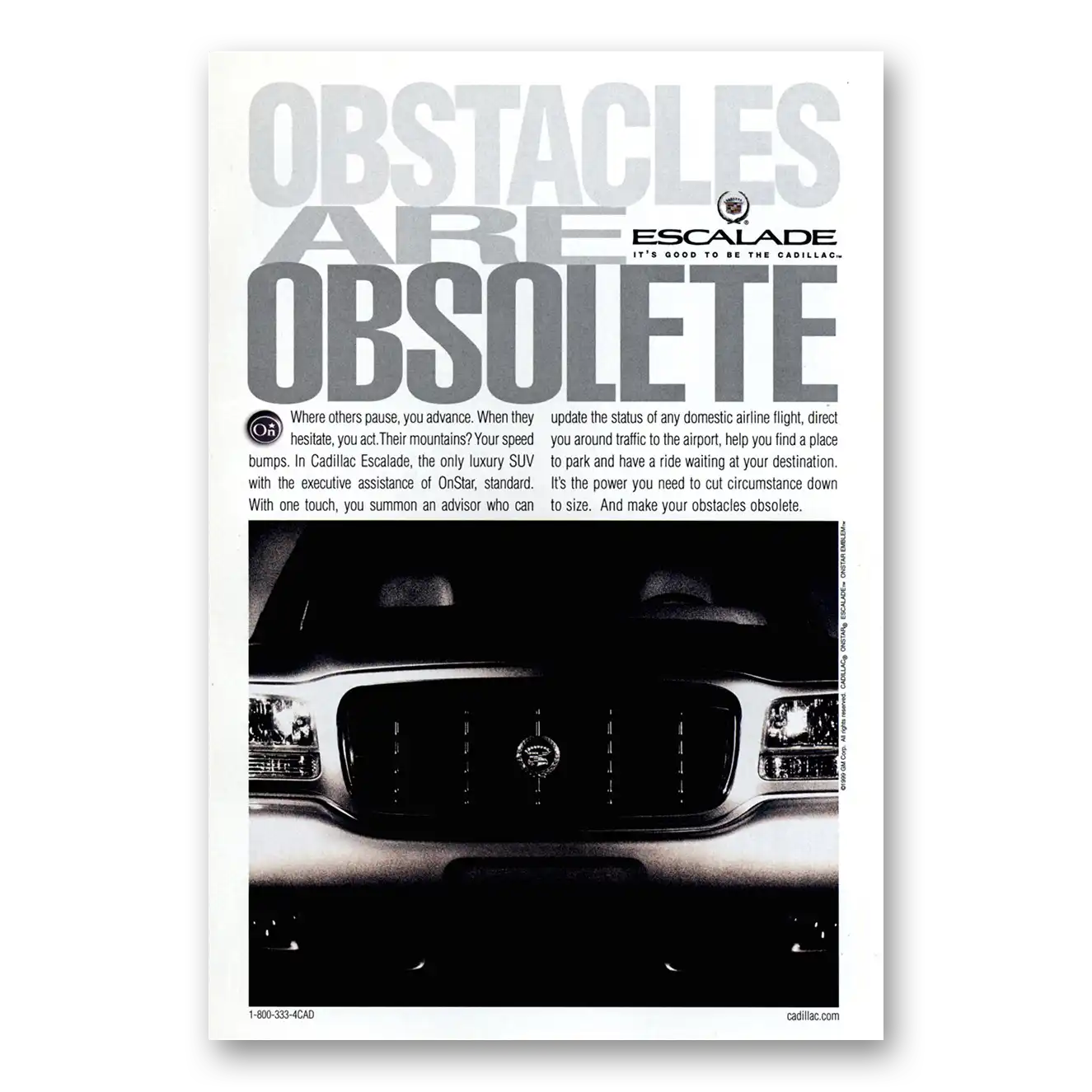 1999 Cadillac Escalade Obstacles Are Obsolete Vintage Magazine Print Ad