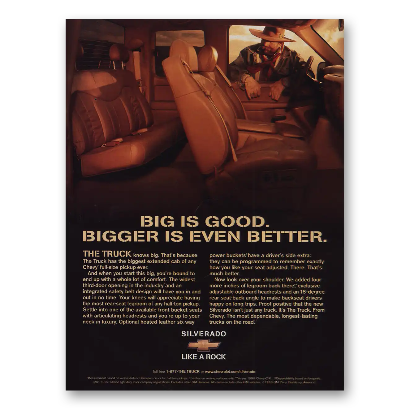 1999 Chevrolet Big Is Good Vintage Magazine Print Ad