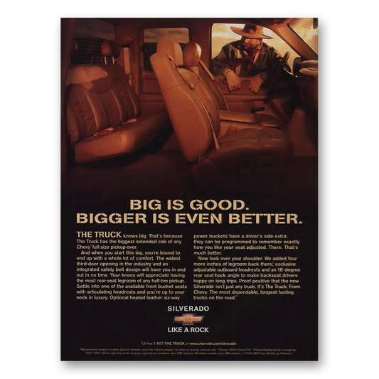 1999 Chevrolet Big Is Good Vintage Magazine Print Ad