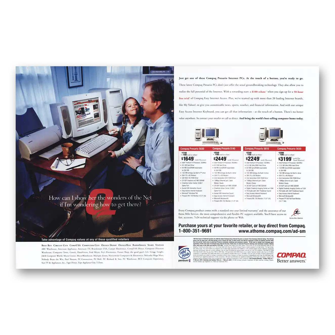 1999 Compaq Computer Wonders of the Net Vintage Magazine Print Ad