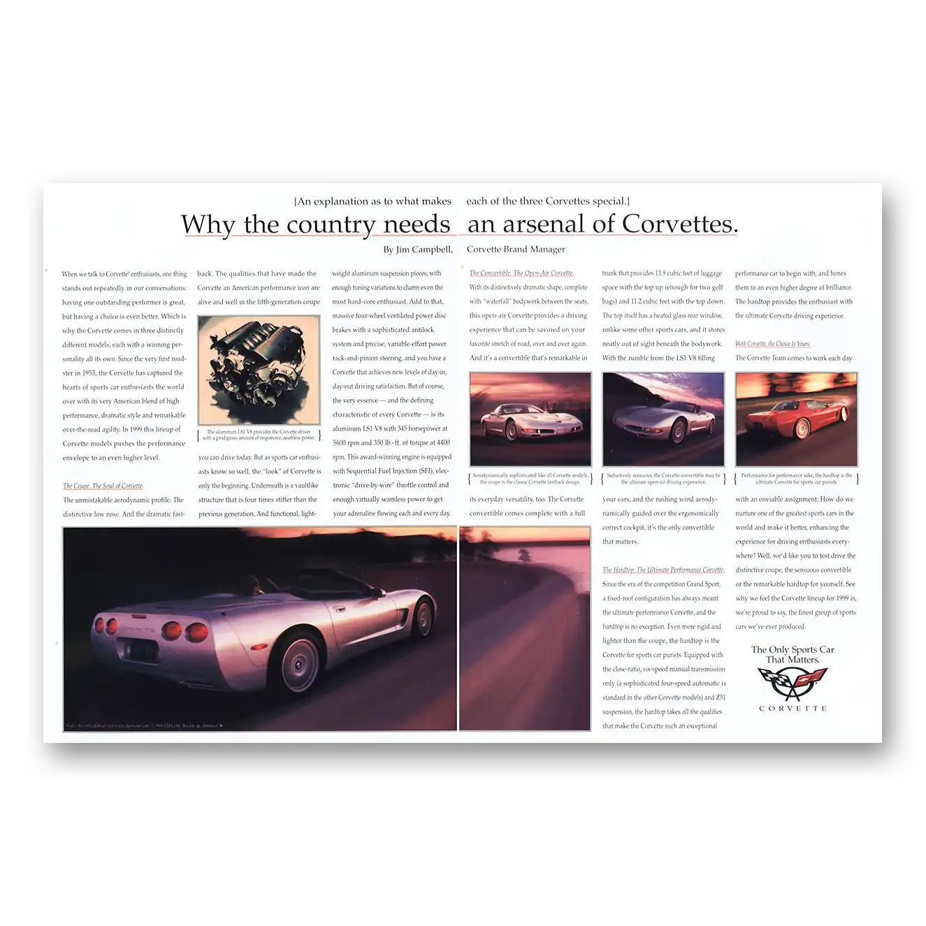 1999 Chevrolet Corvette Corvette Country Needs An Arsenal Vintage Magazine Print Ad