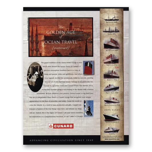 1999 Cunard Golden Age of Ocean Travel Vintage Magazine Print Ad