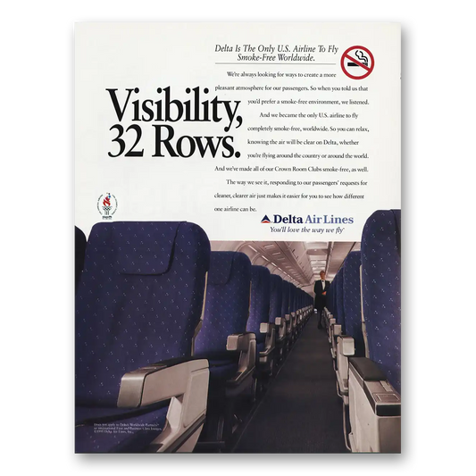 1999 Delta Air Lines Only Airline Smoke Free Worldwide Vintage Magazine Print Ad